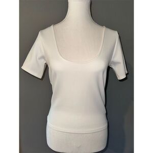 Good American Women's Lightweight Scuba Scoop Neck Stretch Crop Tee Size 2